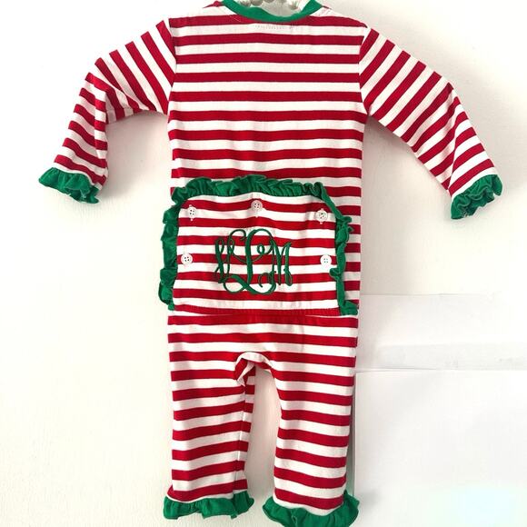Cecil & Lou Christmas Red Stripe Ruffle Zipper Pajamas custom monogram VLM Sz6m - Picture 1 of 5